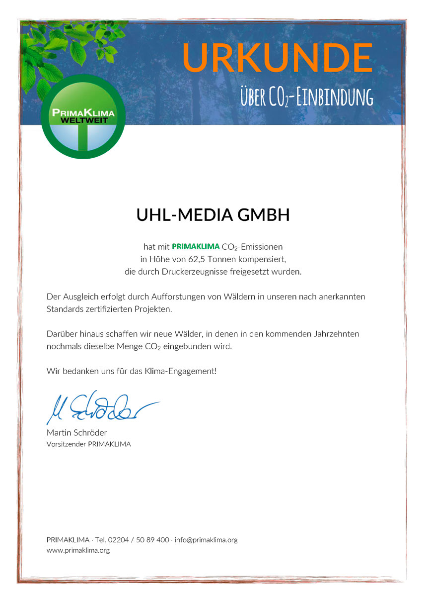 CO2-Kompensation-Klimaschutz-Urkunde